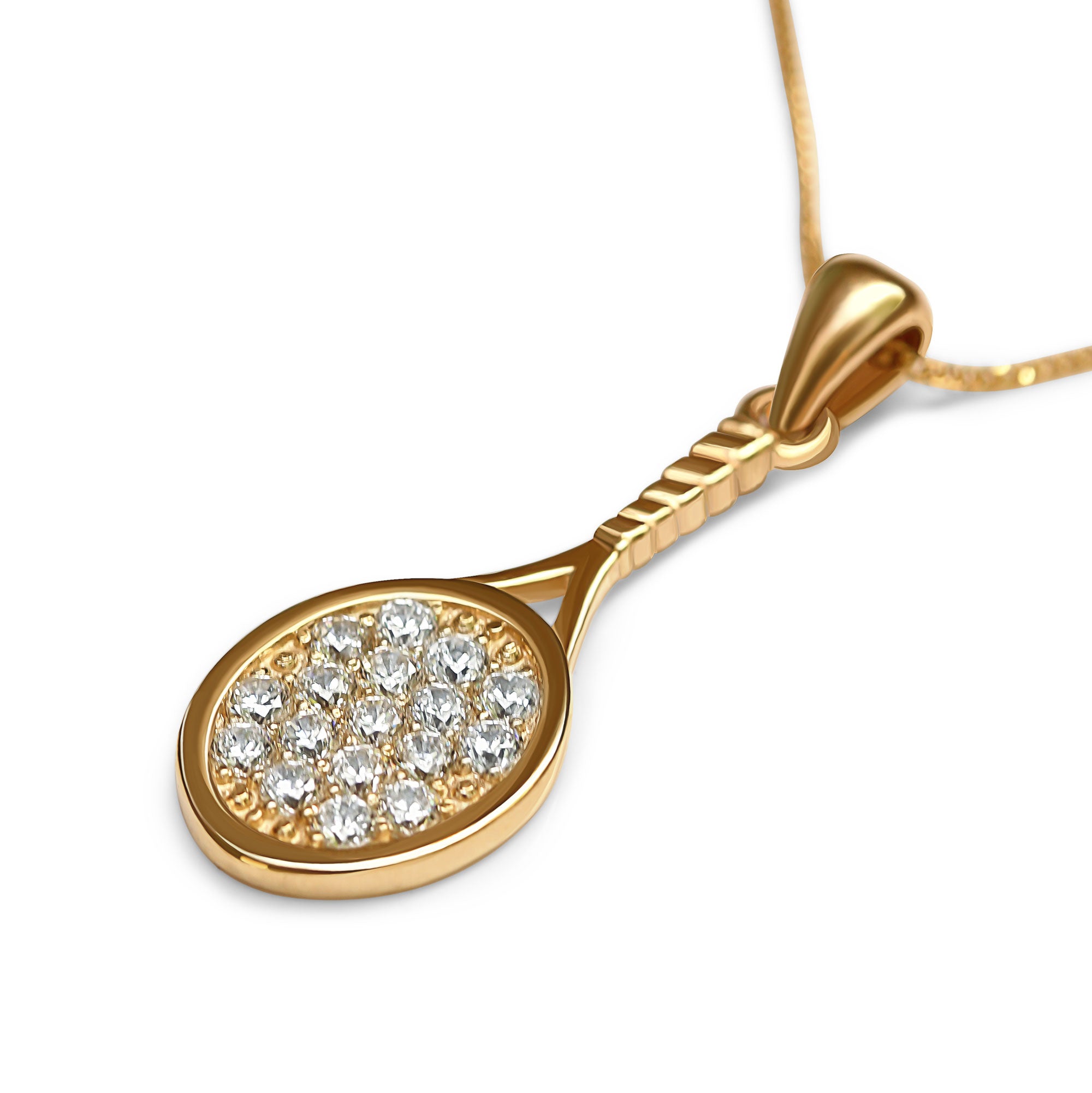 10K Yellow Gold tennis racket necklace
